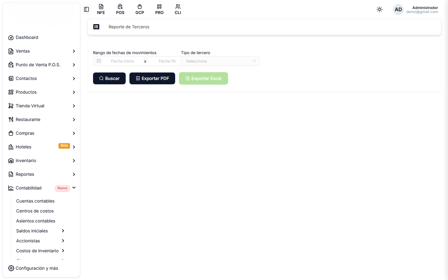 Reporte contable de Terceros